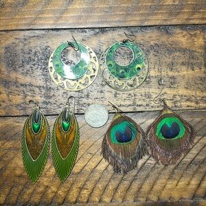 Peacock Feather Earrings Set